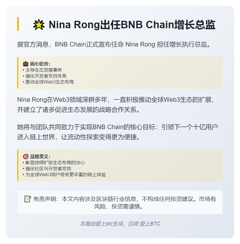 Nina Rong出任BNB Chain增长总监