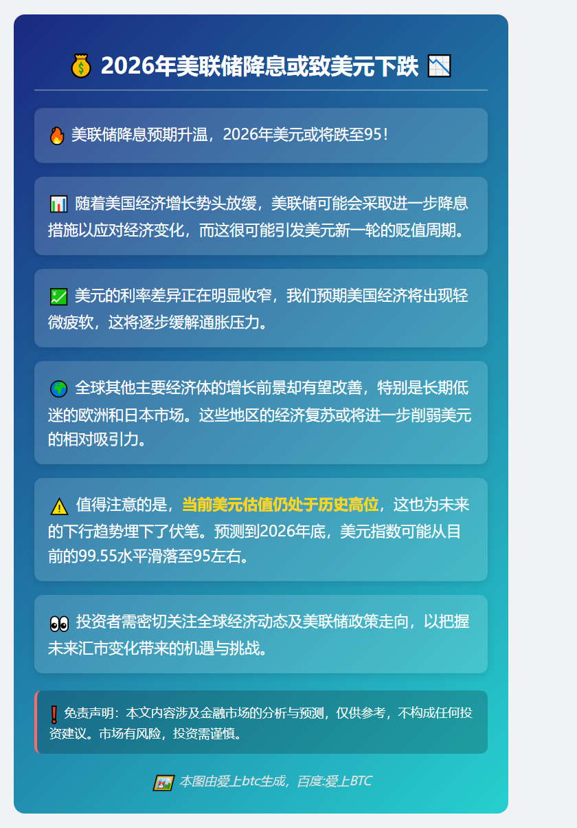 2026年美联储降息或致美元下跌