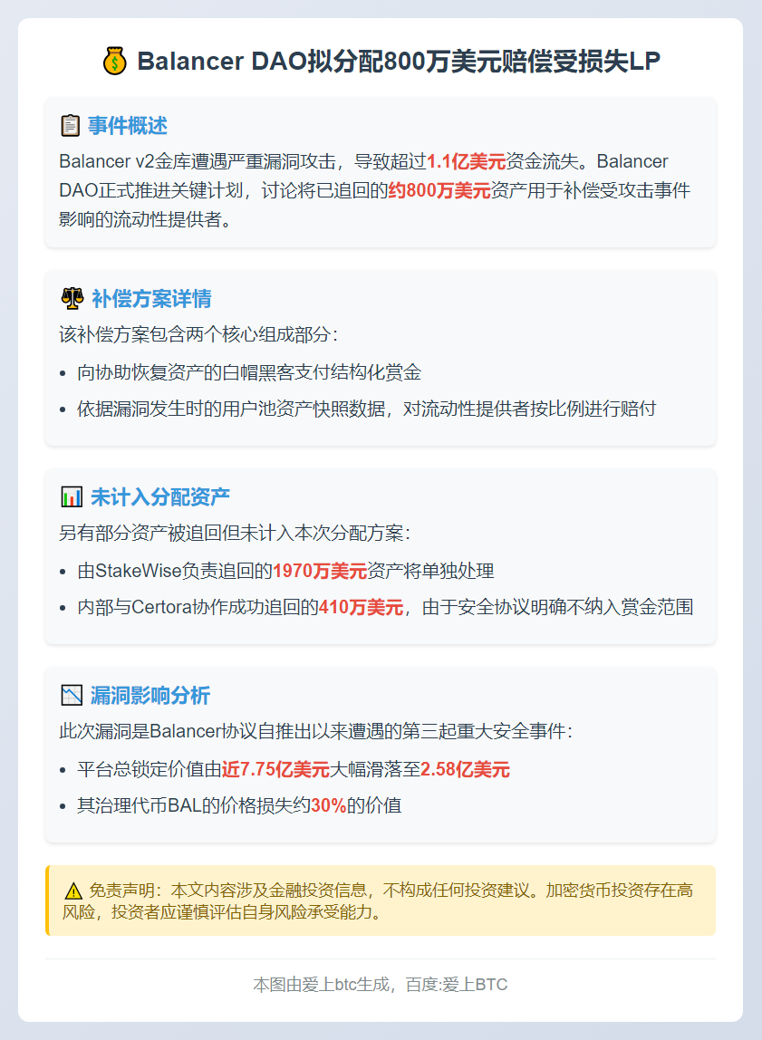 Balancer DAO拟分配800万美元赔偿受损失LP