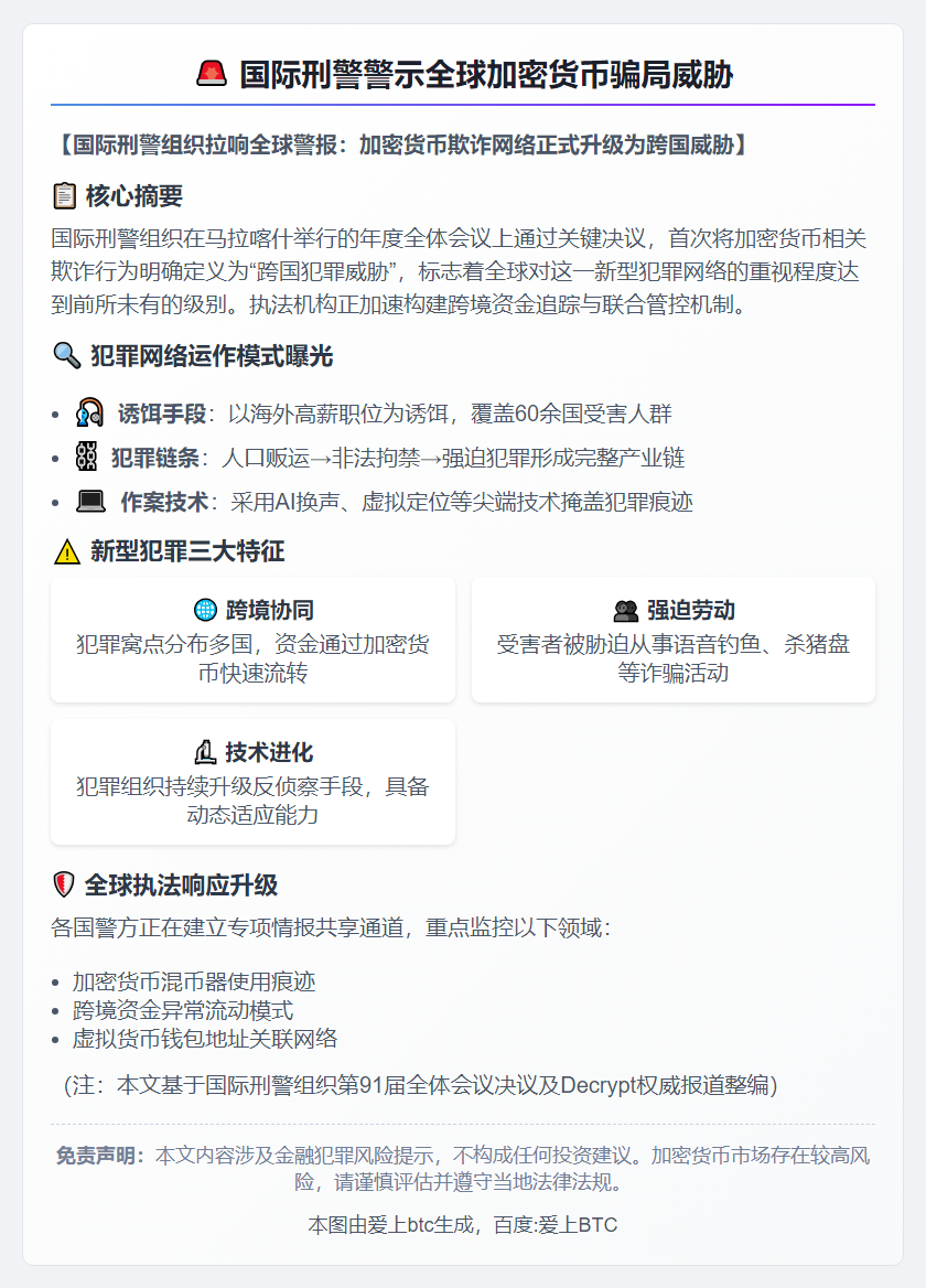 国际刑警警示全球加密货币骗局威胁