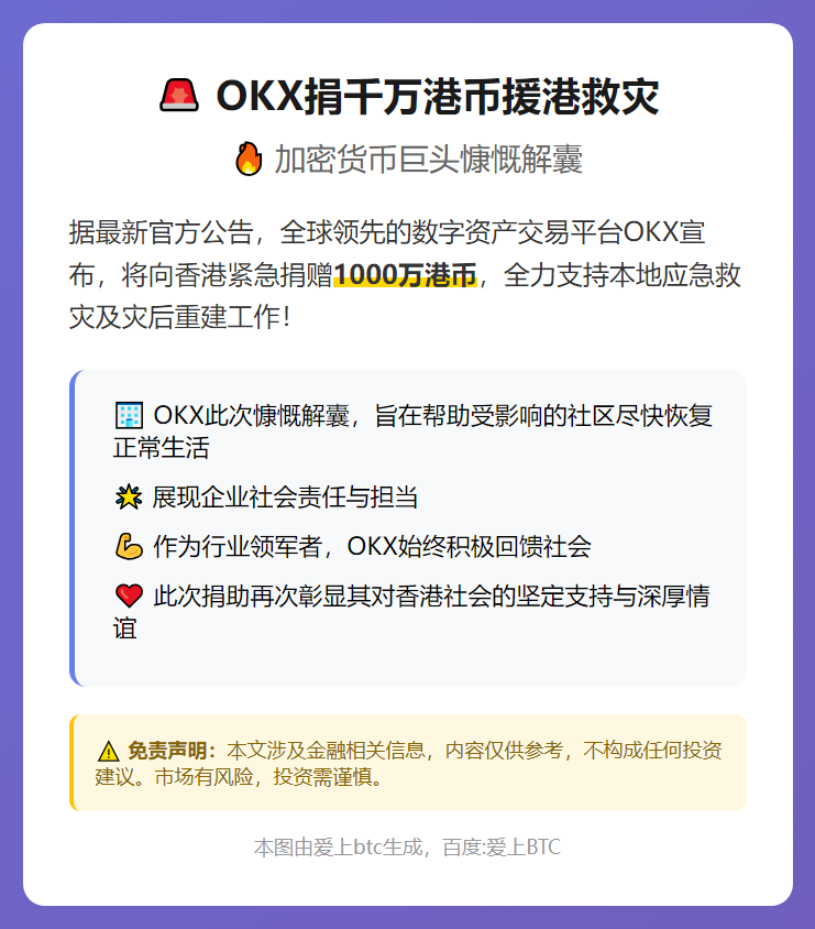 OKX捐千万港币援港救灾