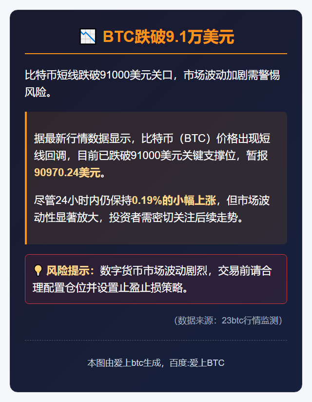 BTC跌破9.1万美元