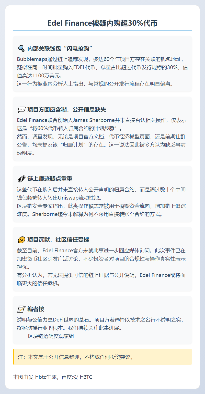 Edel Finance被疑内购超30%代币