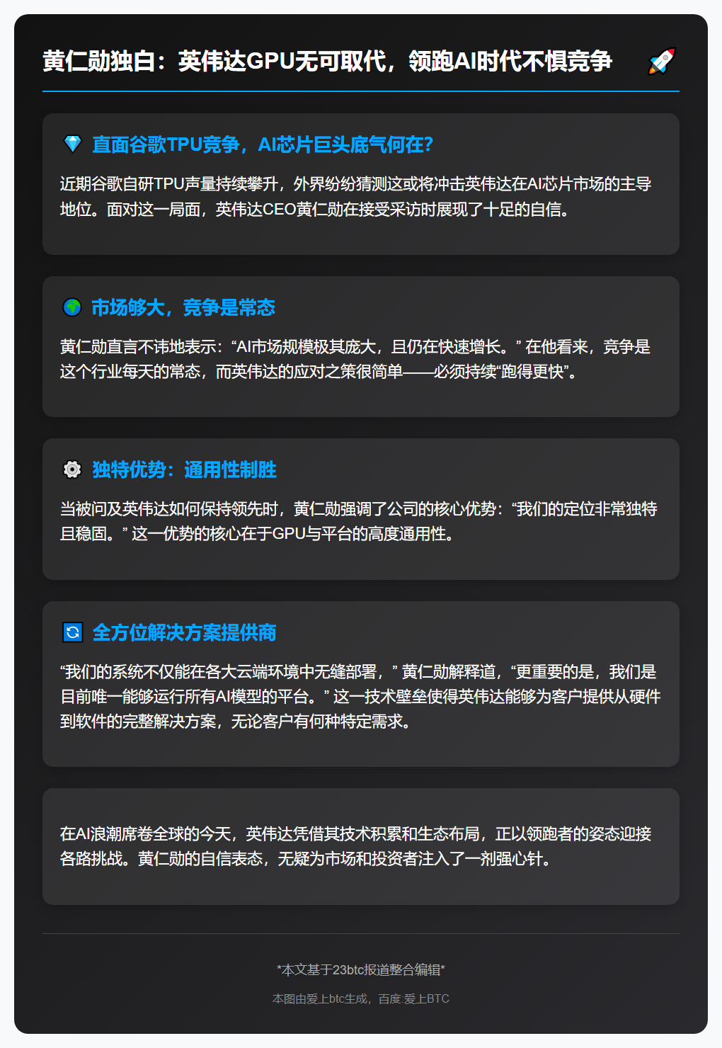 黄仁勋：GPU难取代 无惧竞争