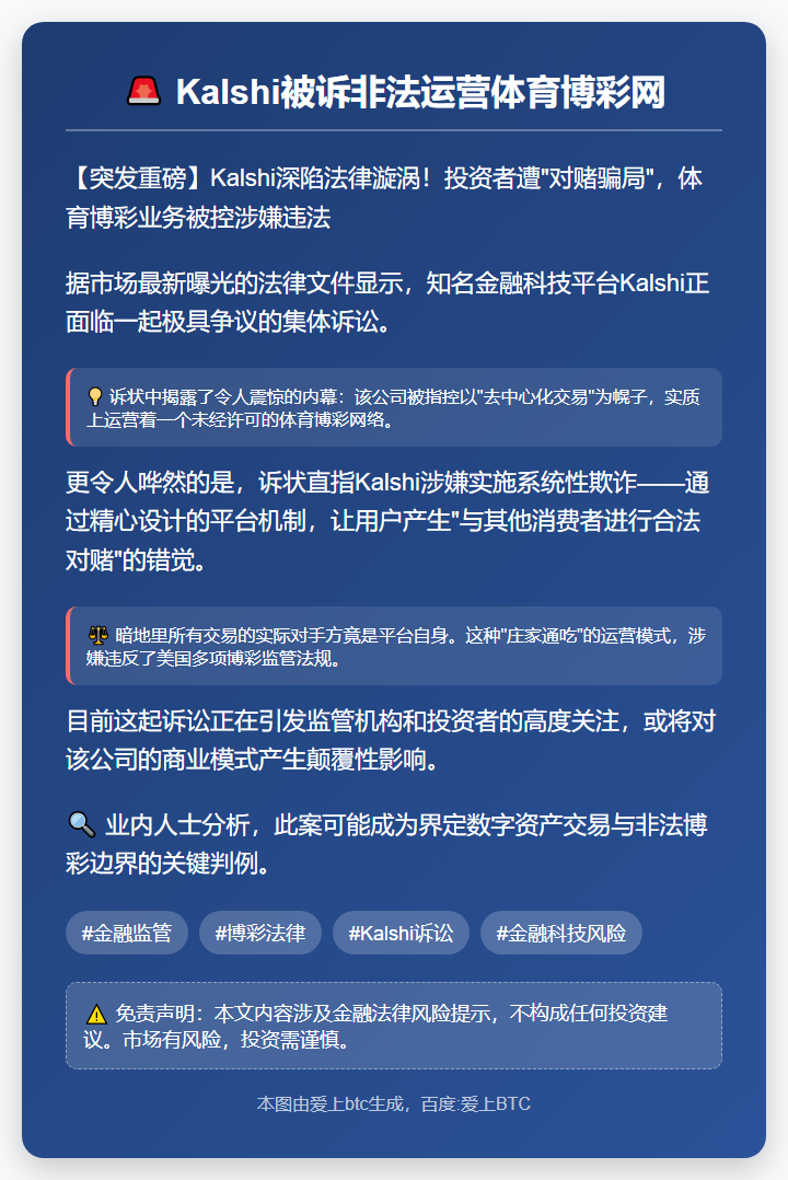 Kalshi被诉非法运营体育博彩网