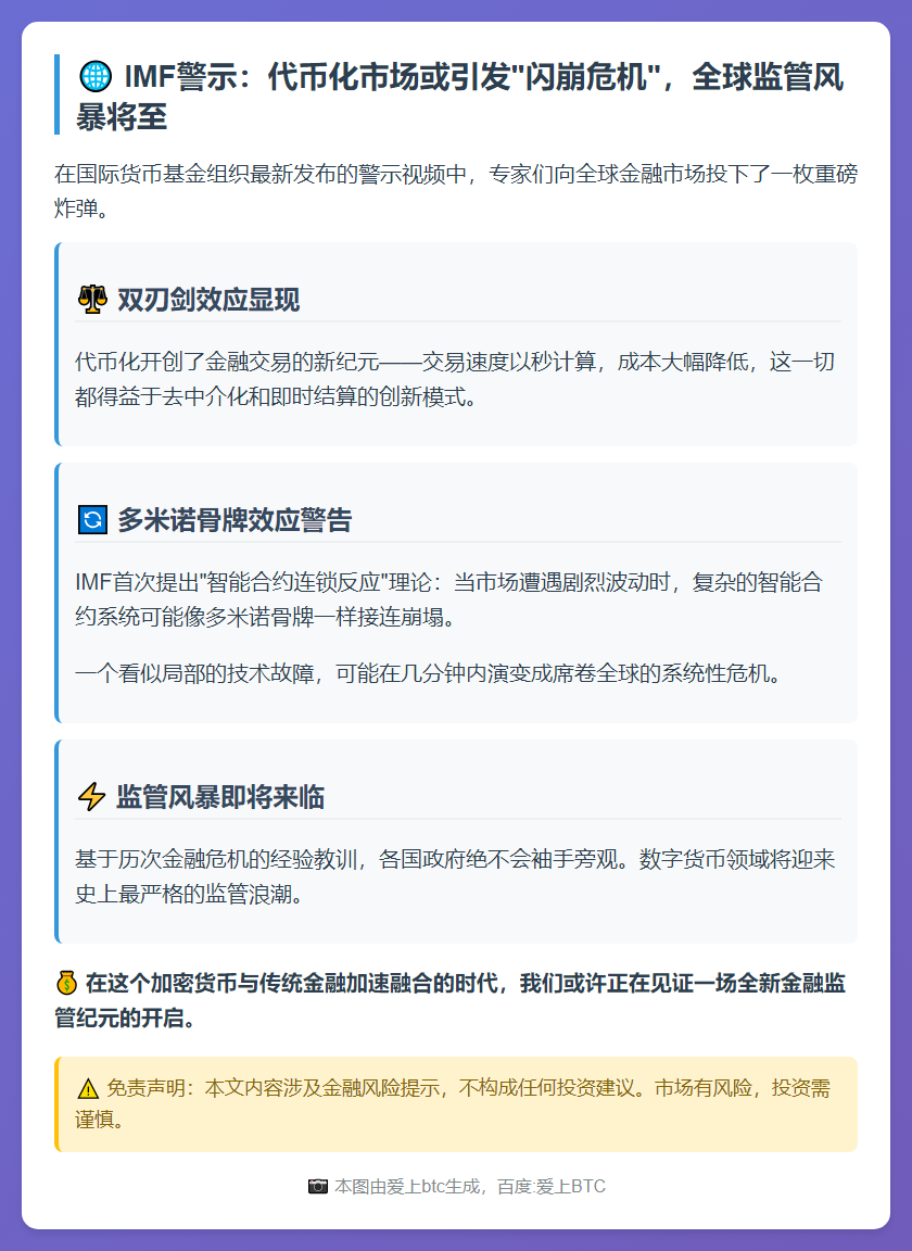 IMF警告代币化或加剧闪崩风险，监管在即
