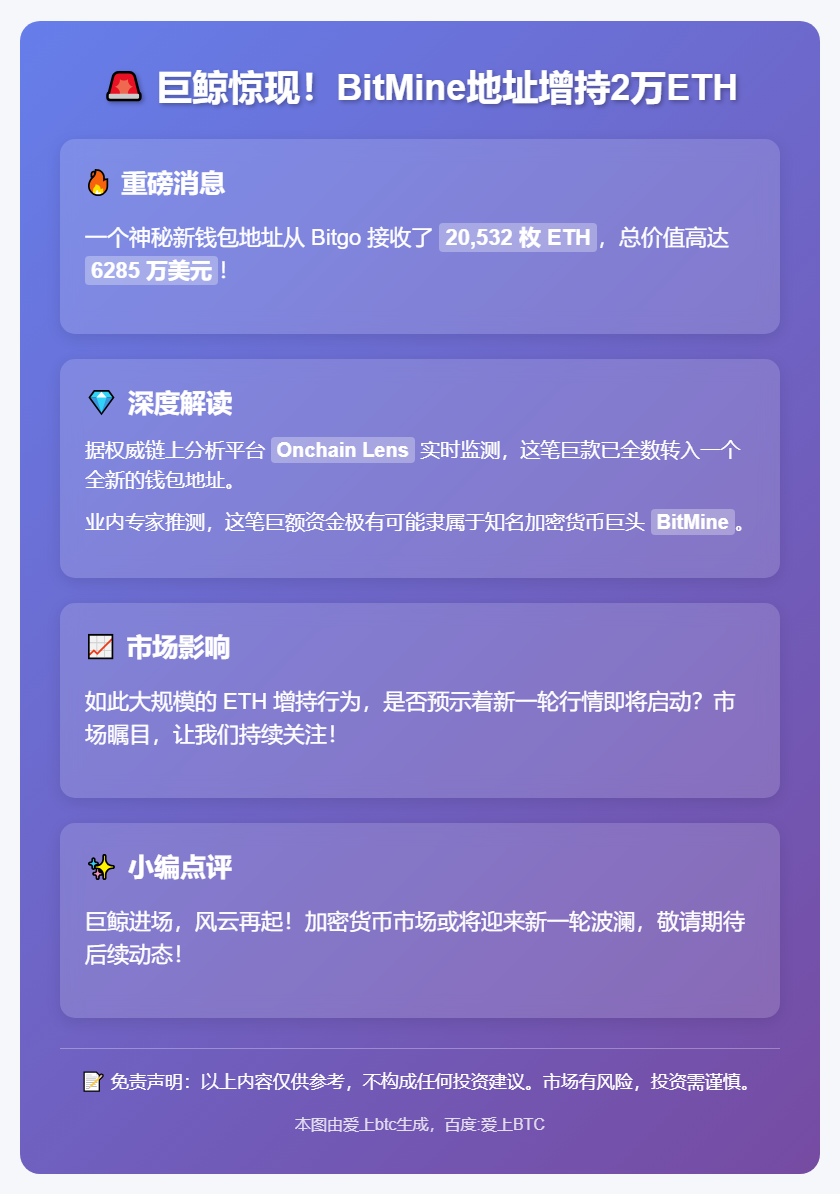 BitMine地址增持2万ETH
