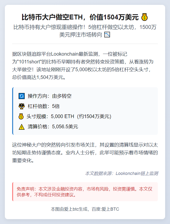 比特币大户做空ETH，价值1504万美元