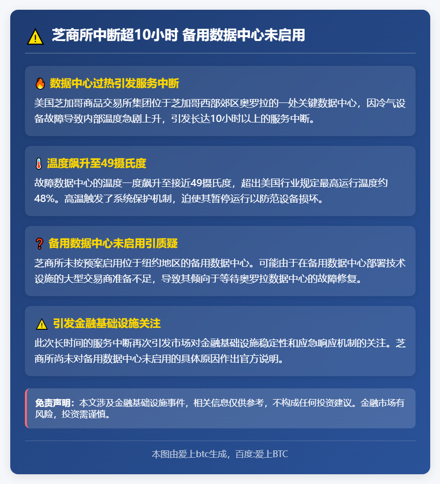 芝商所中断超10小时 备用数据中心未启用

请提供原始标题，