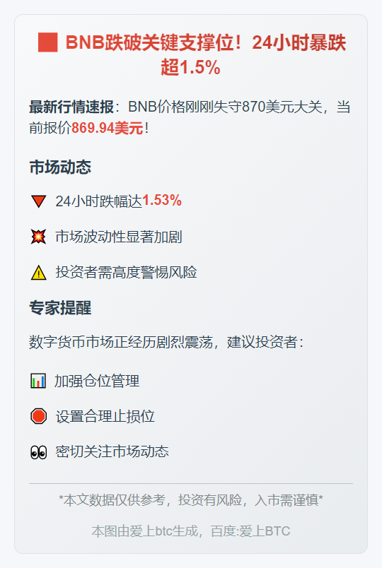 BNB跌破870美元