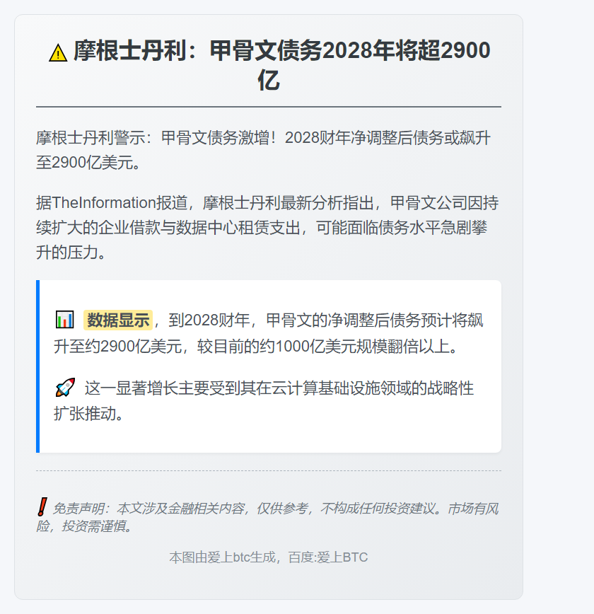 摩根士丹利：甲骨文债务2028年将超2900亿