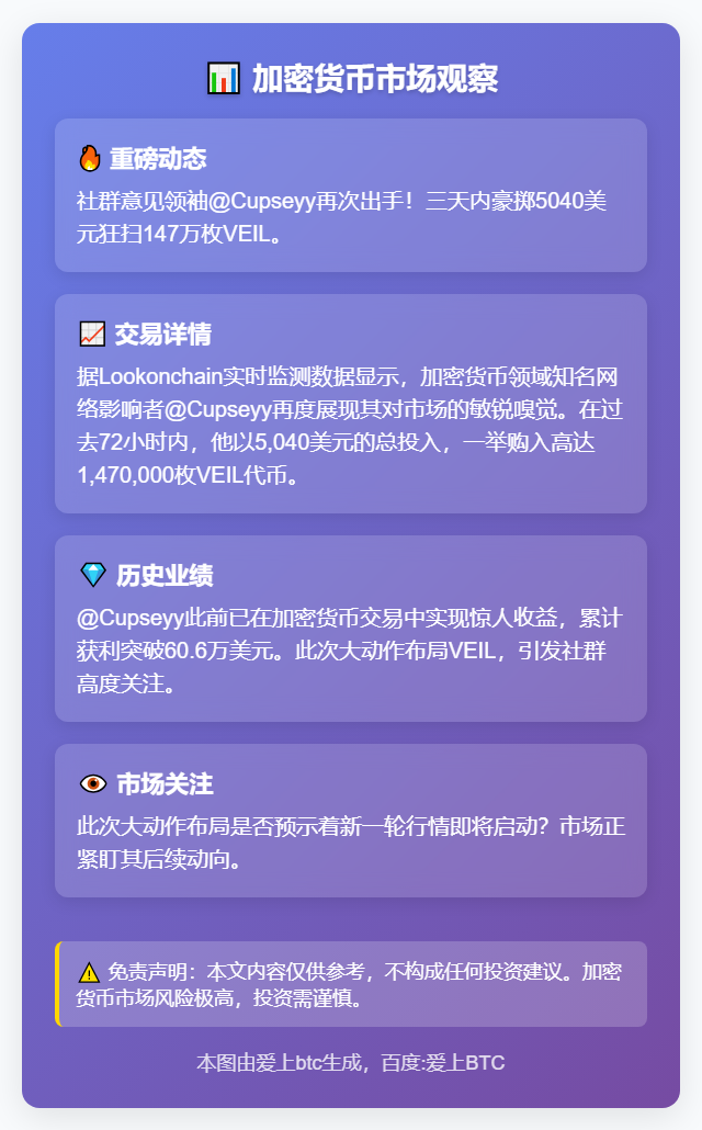 用户三日购147万枚VEIL 耗资5,040美元