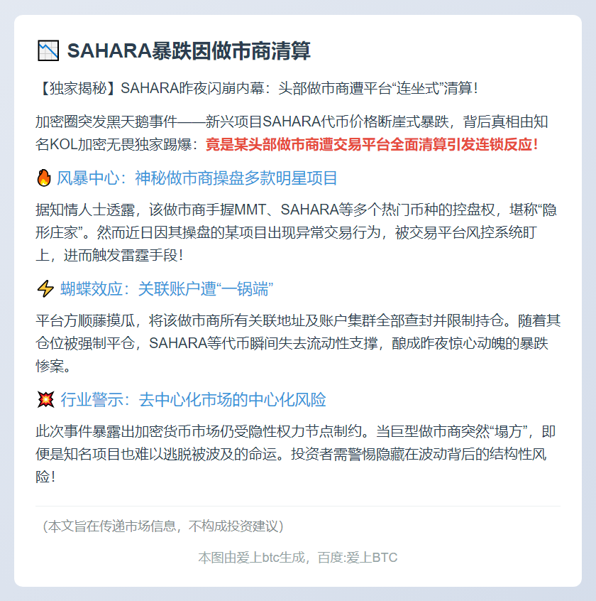 SAHARA暴跌因做市商清算