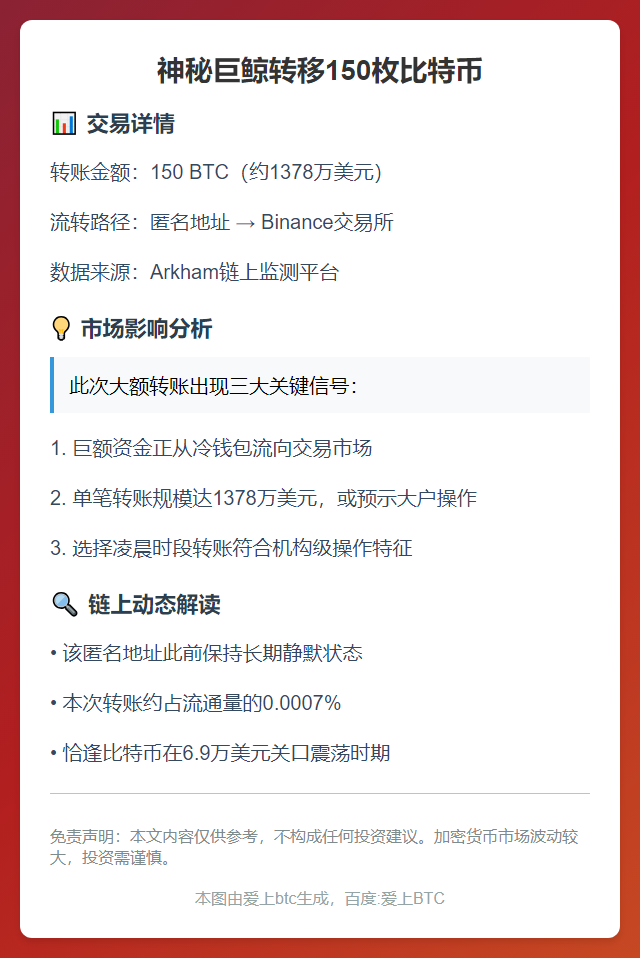 150枚BTC转至币安