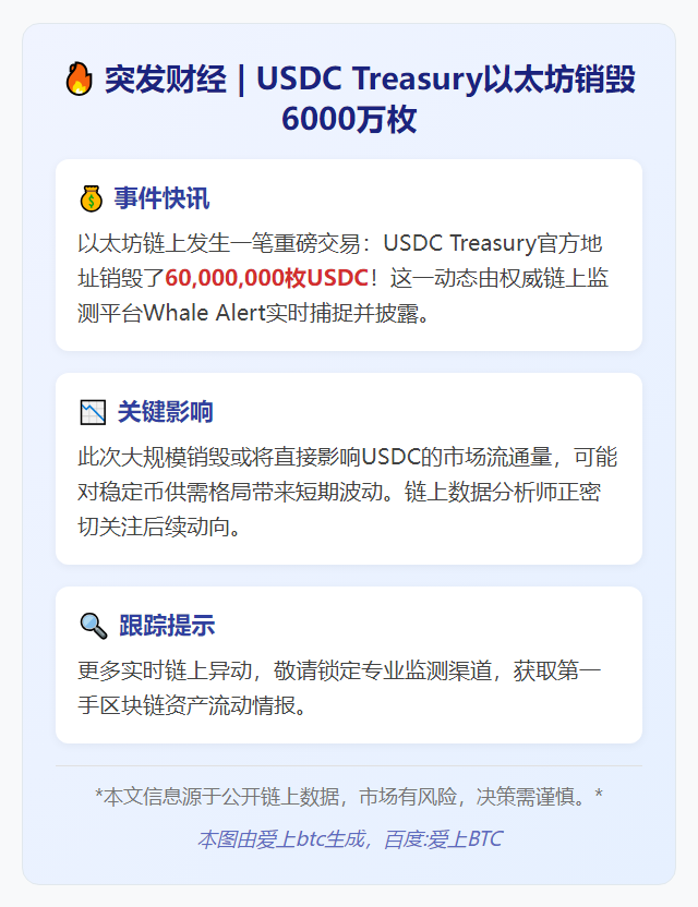 USDC Treasury以太坊销毁6000万枚