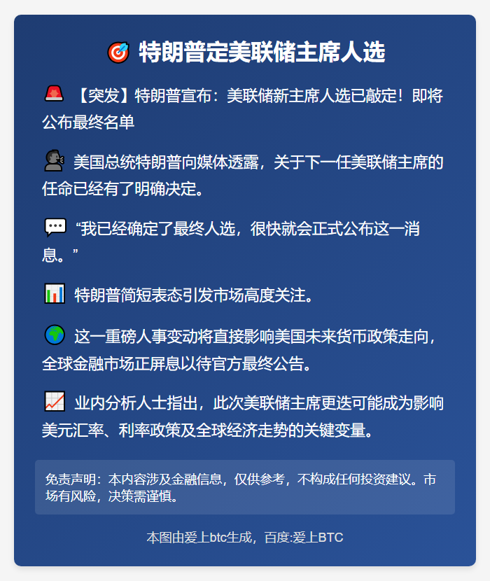 特朗普定美联储主席人选