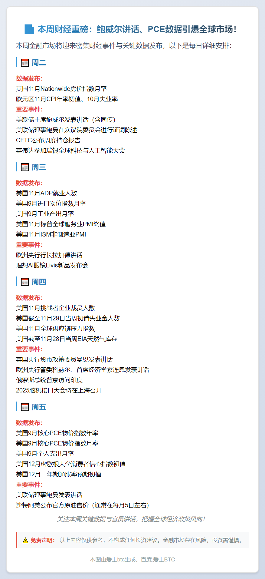 鲍威尔讲话，PCE及小非农出炉