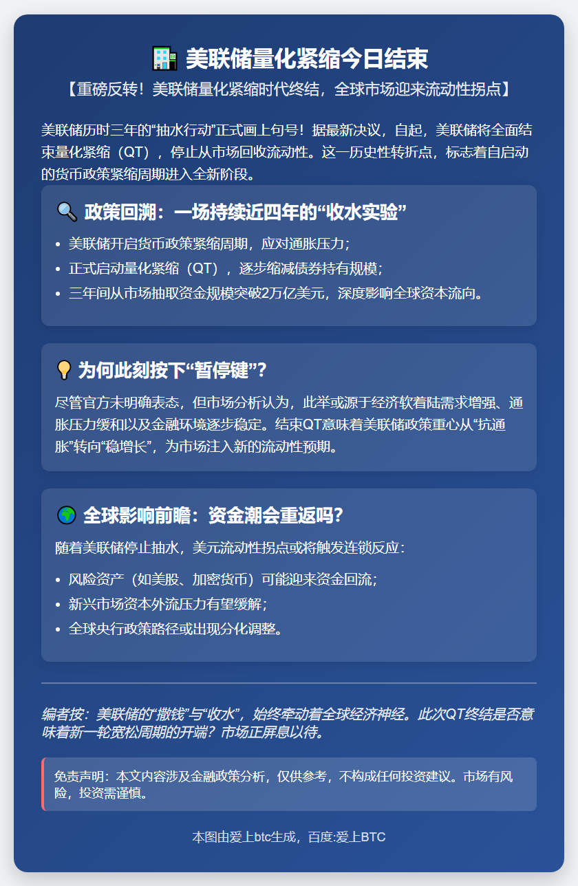 美联储量化紧缩今日结束