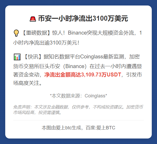 币安一小时净流出3100万美元