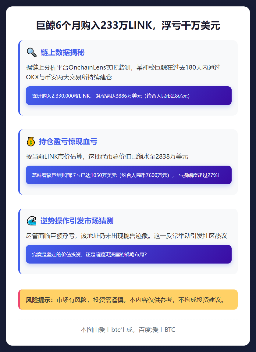 巨鲸6个月购入233万LINK，浮亏千万美元