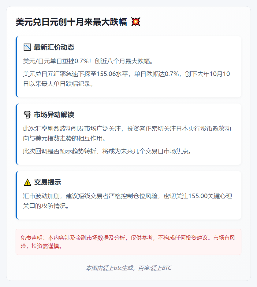 美元兑日元创十月来最大跌幅