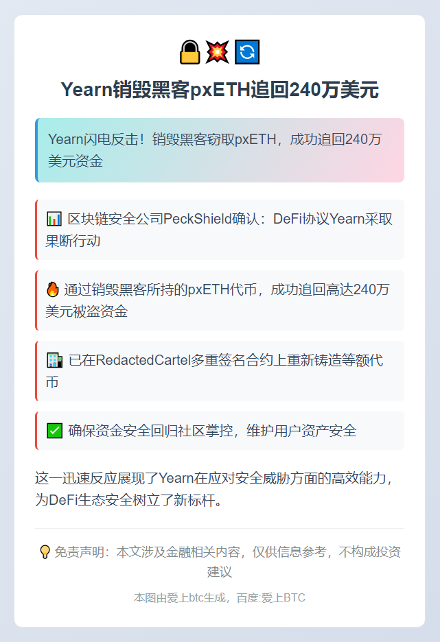 Yearn销毁黑客pxETH追回240万美元