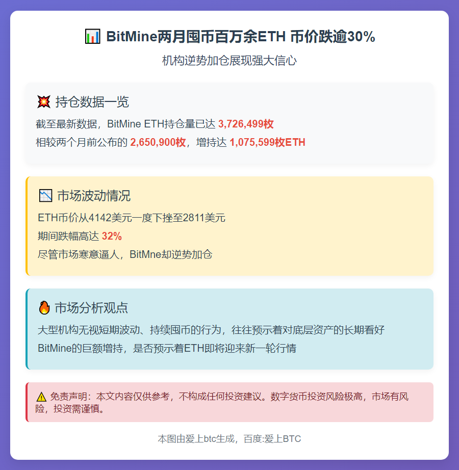 BitMine两月囤币百万余ETH 币价跌逾30%