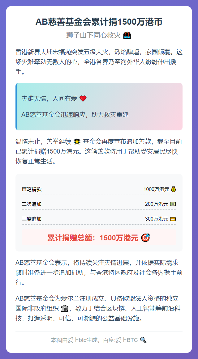 AB慈善基金会累计捐1500万港币