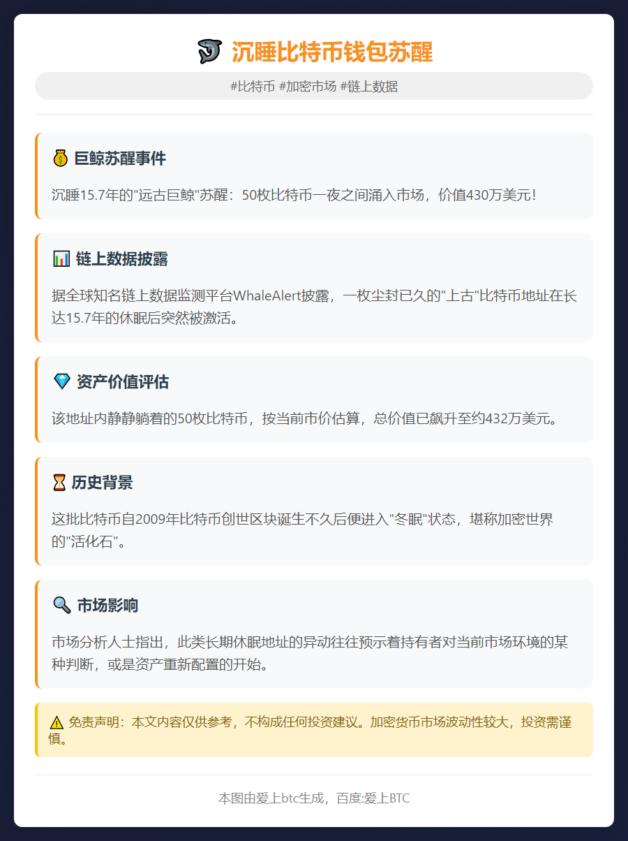 沉睡15年比特币钱包苏醒 内含50枚BTC