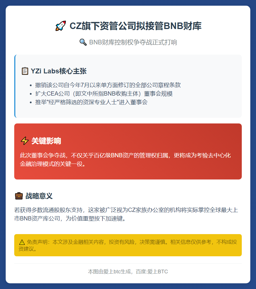 CZ旗下资管公司拟接管BNB财库