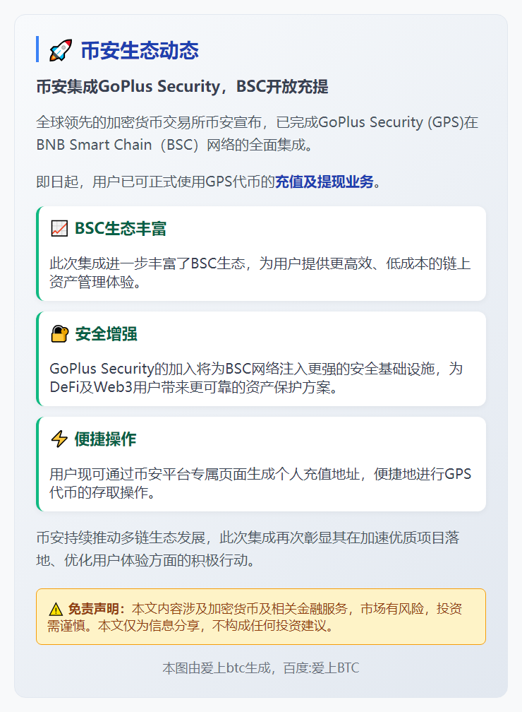 币安集成Goplus Security，BSC开放充提