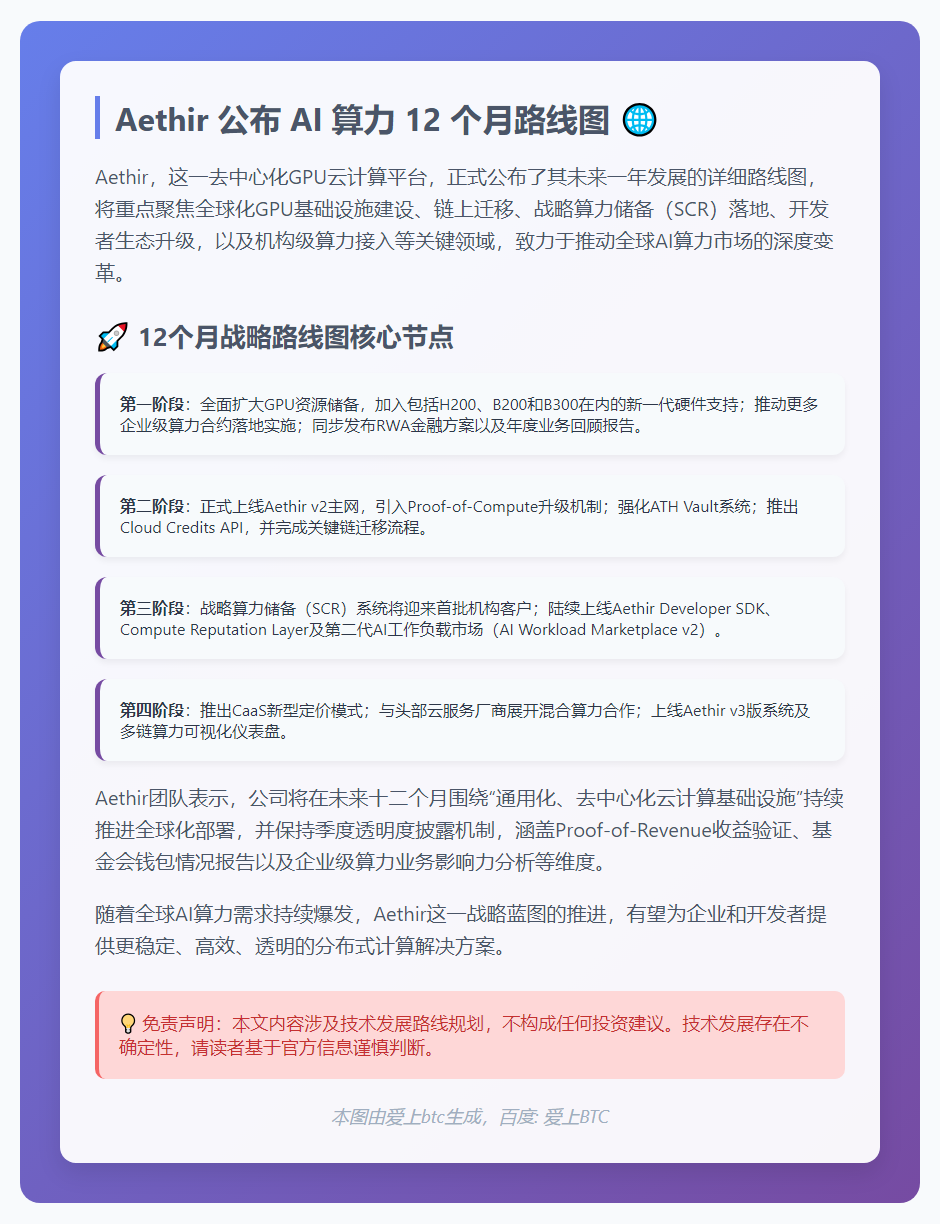 Aethir 公布 AI 算力 12 个月路线图