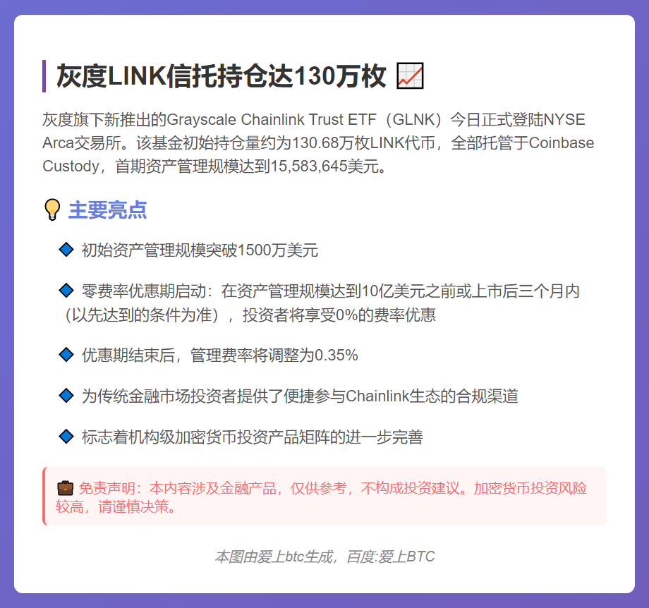 灰度LINK信托持仓达130万枚