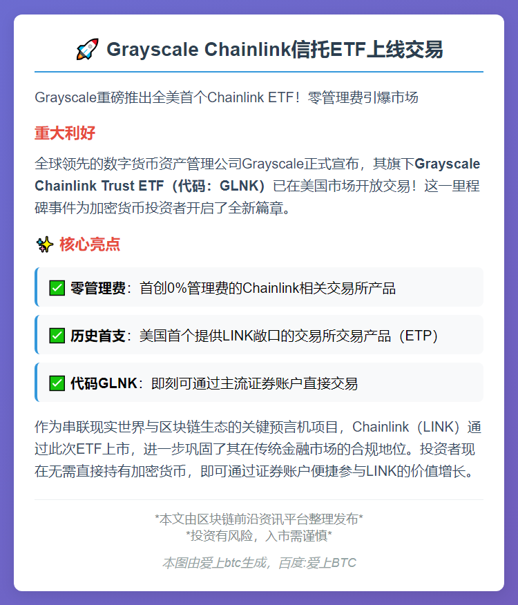 Grayscale Chainlink信托ETF上线交易