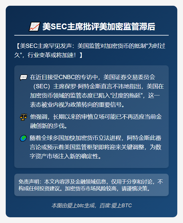 美SEC主席批评美加密监管滞后