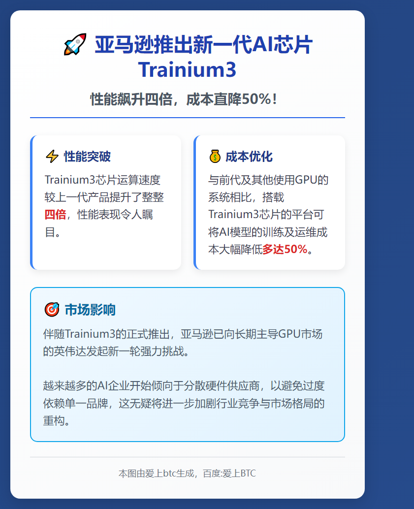 亚马逊战英伟达，推AI芯片Trainium3