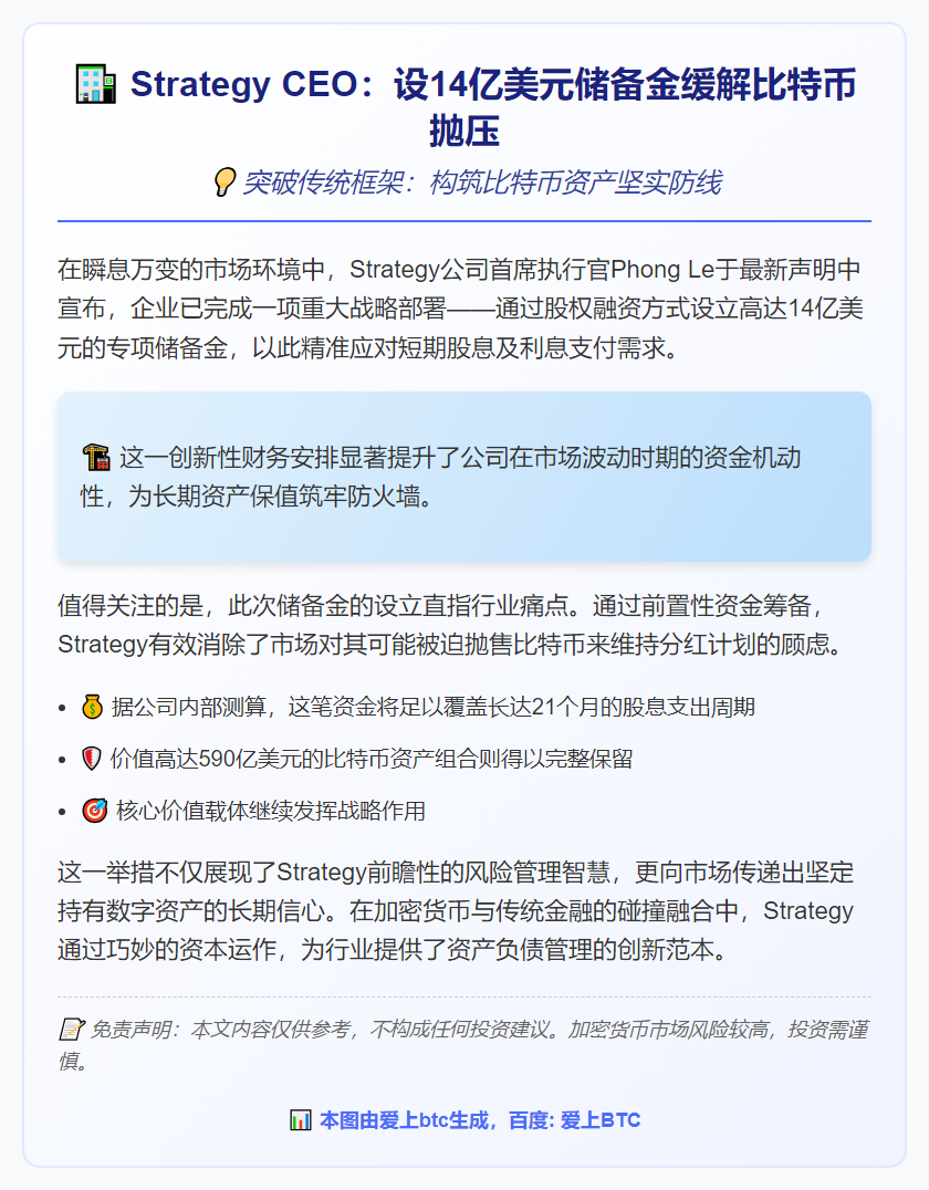 Strategy CEO：设14亿美元储备金缓解比特币抛压