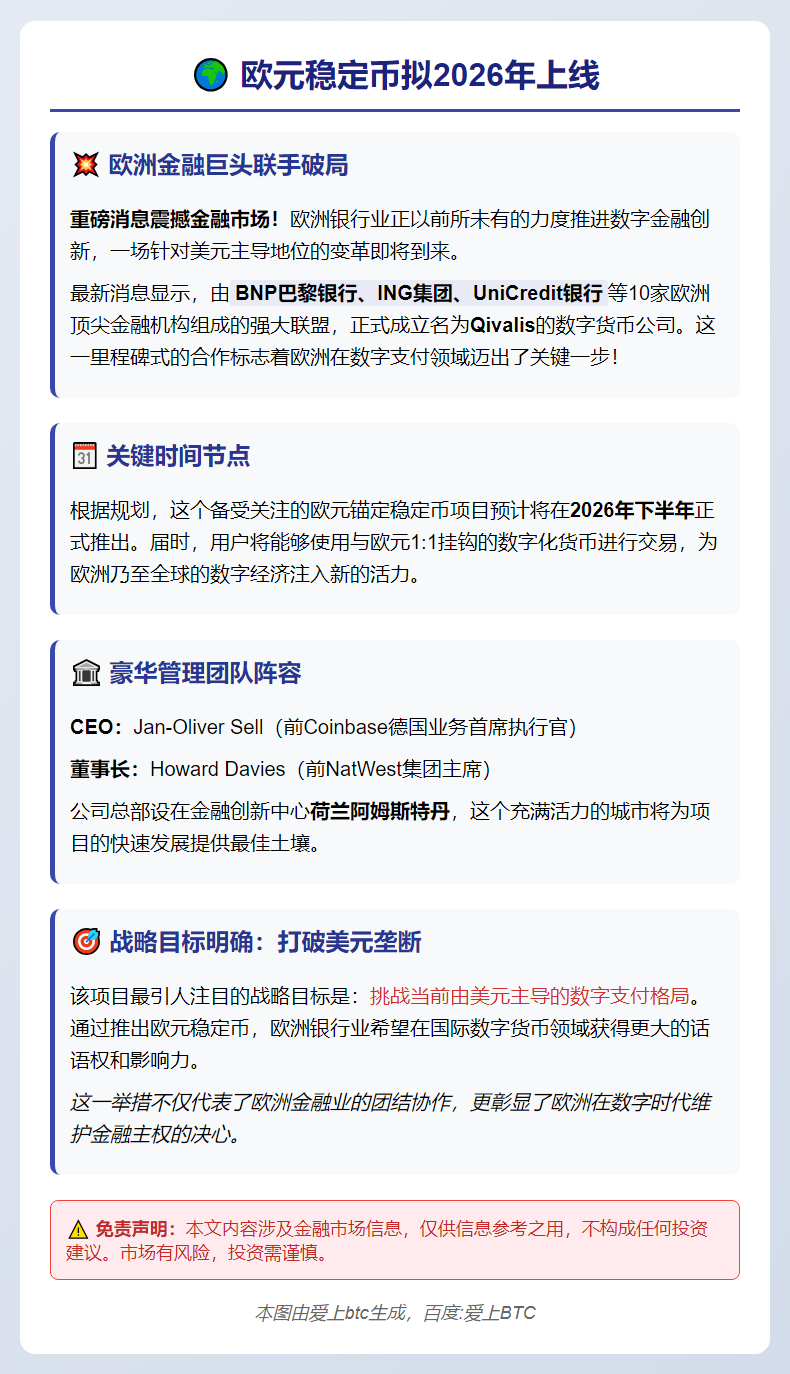 欧元稳定币拟2026年上线