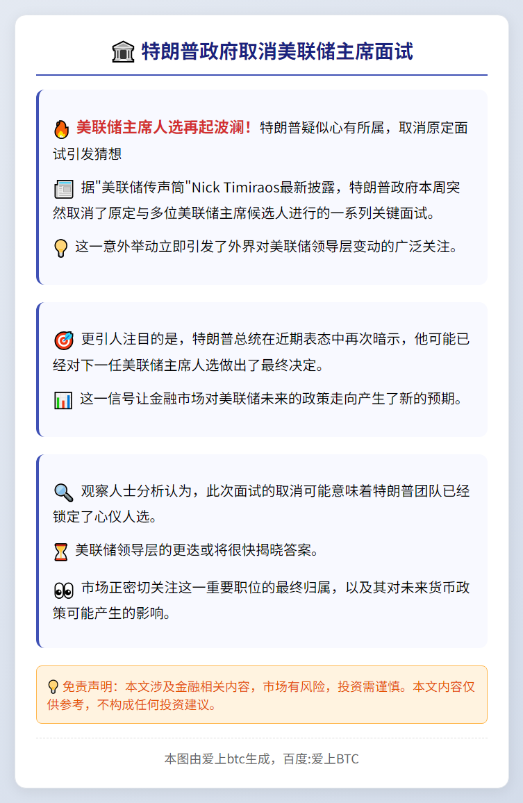 特朗普政府取消美联储主席面试