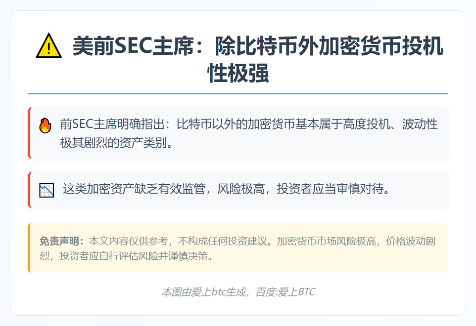 美前SEC主席：除比特币外加密货币投机性极强