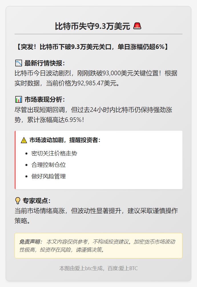 比特币失守9.3万美元