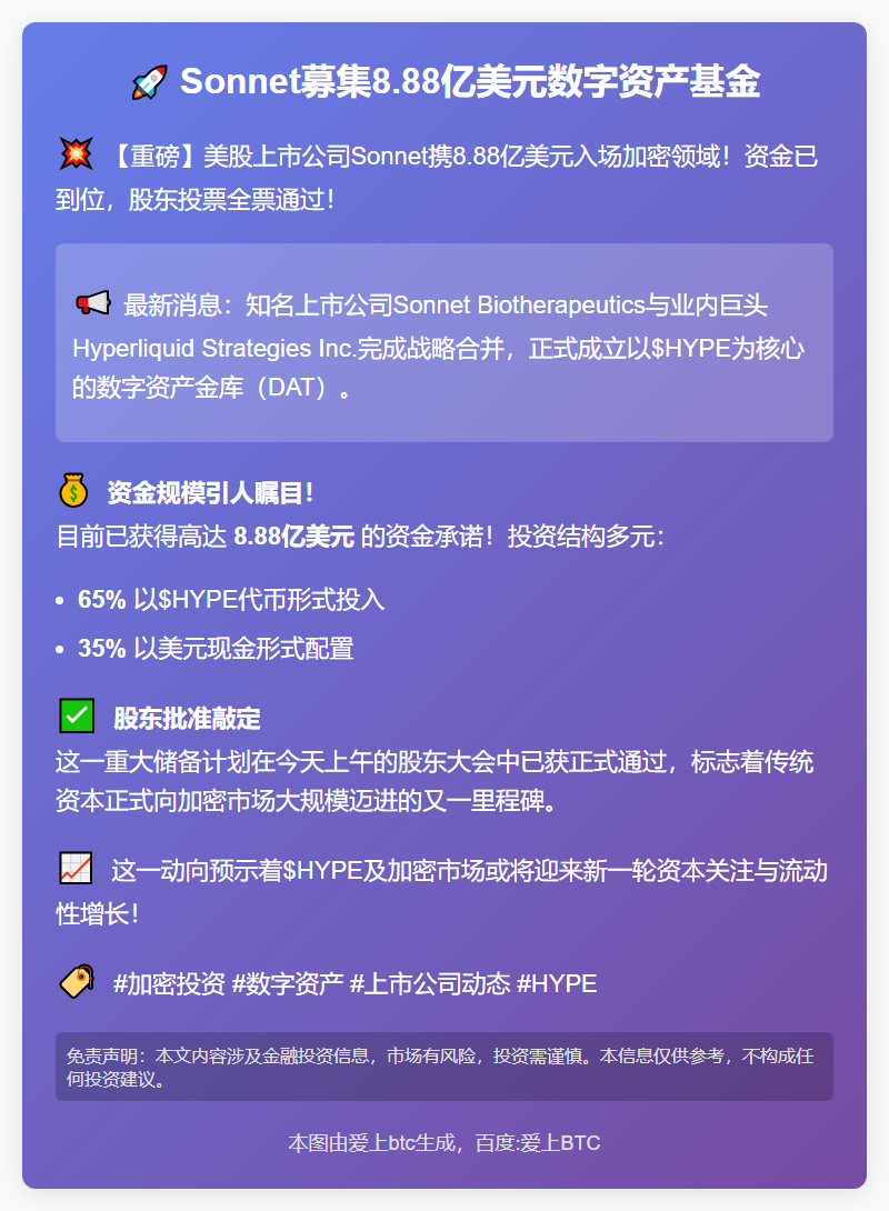 Sonnet募集8.88亿美元数字资产基金