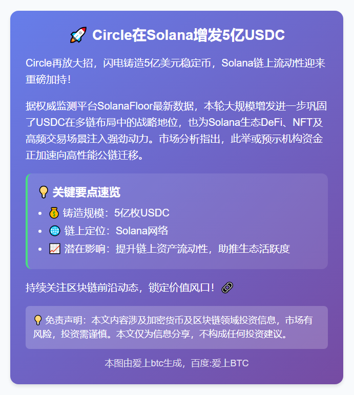 Circle在Solana增发5亿USDC