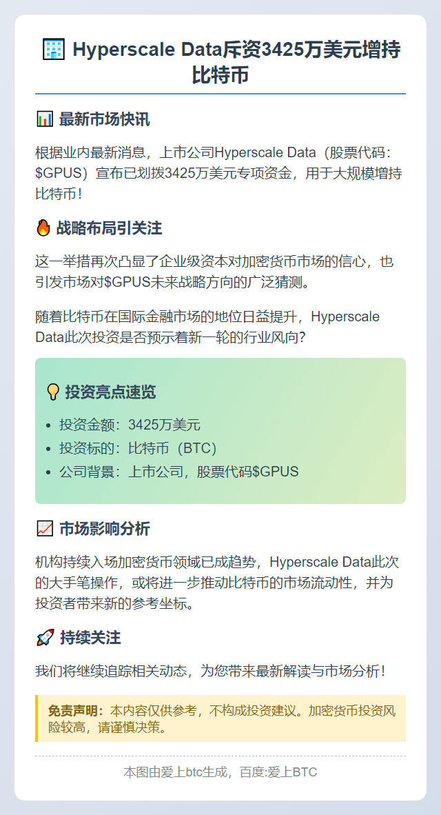 Hyperscale Data斥资3425万美元增持比特币