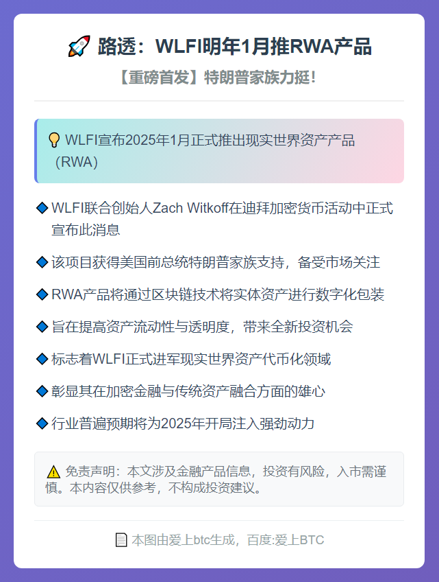 路透：WLFI明年1月推RWA产品