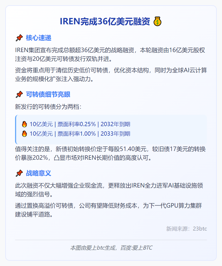 IREN完成36亿美元融资