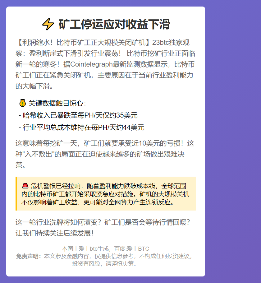 矿工停运应对收益下滑