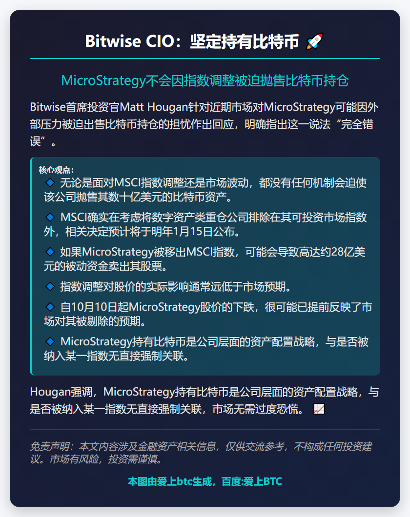 Bitwise CIO：坚定持有比特币
