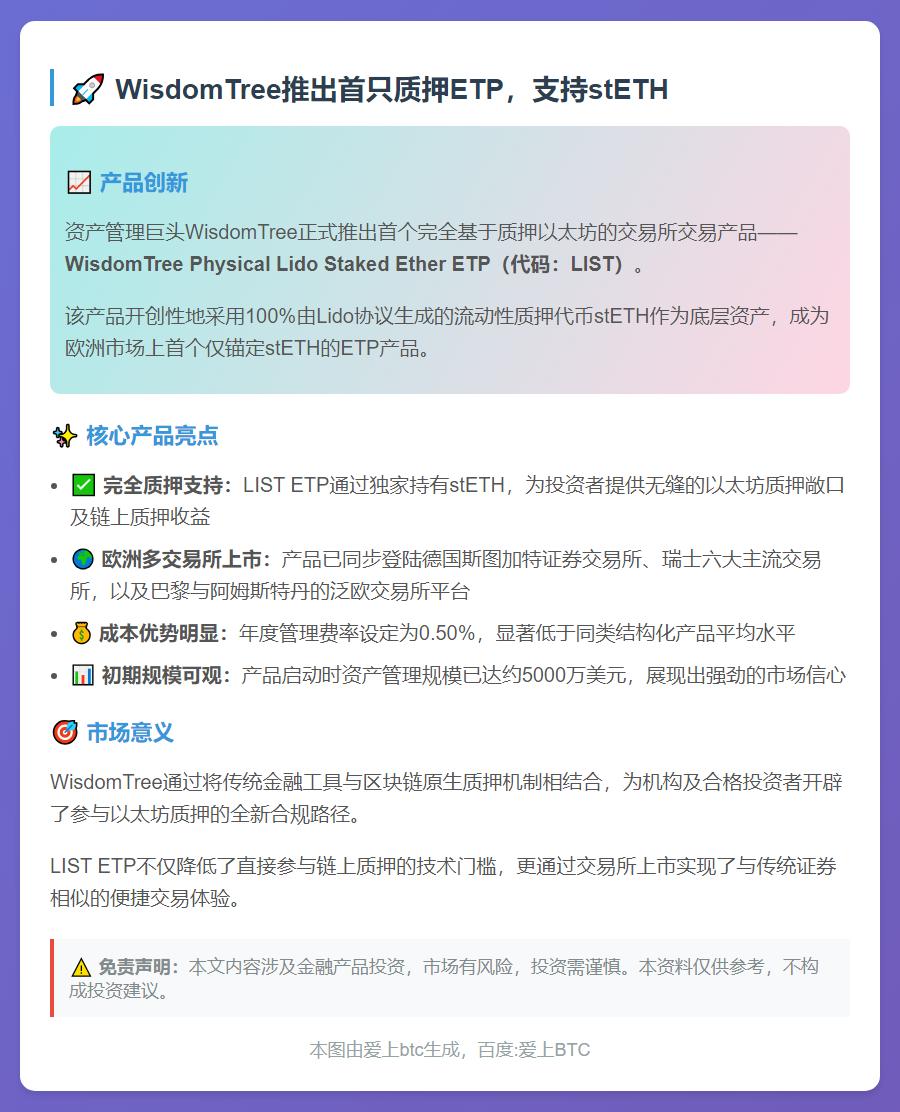WisdomTree推出首只质押ETP，支持stETH
