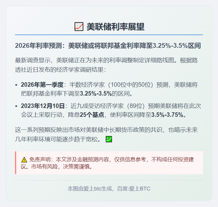 美联储：2026年利率或降至3.25%-3.5%